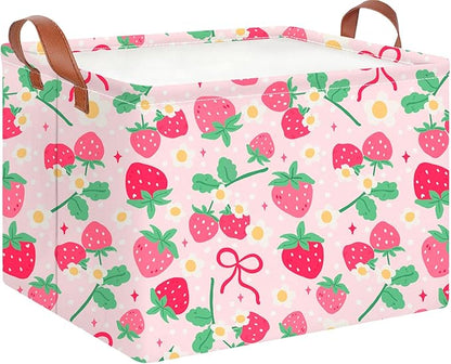 CLOCOR Rectangular Storage Basket Empty,Gift Basket,Waterproof Storage Bin with Handles,Room Decor(Sweet Strawberry)