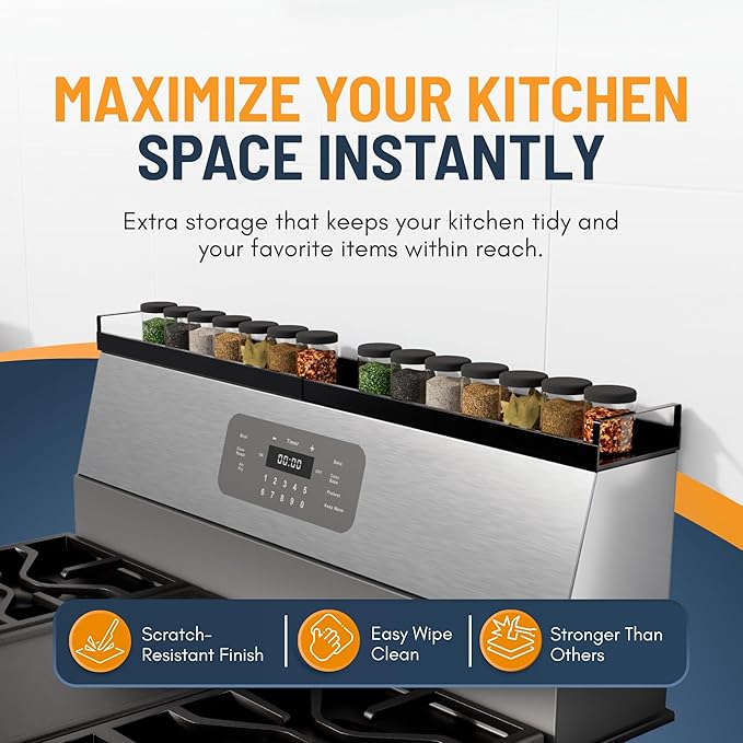 Extendable Steel Over the Stove Shelf for Back of Stove (16 to 30 Inches) Magnetic Stove Top Shelf for Kitchen Stove, Over Stove Shelf for Back of Stove - Over the Stove Spice Rack Shelf