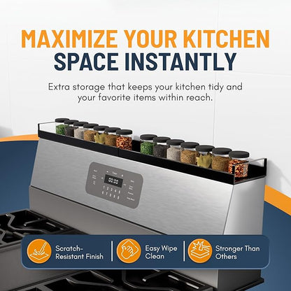 Extendable Steel Over the Stove Shelf for Back of Stove (16 to 30 Inches) Magnetic Stove Top Shelf for Kitchen Stove, Over Stove Shelf for Back of Stove - Over the Stove Spice Rack Shelf
