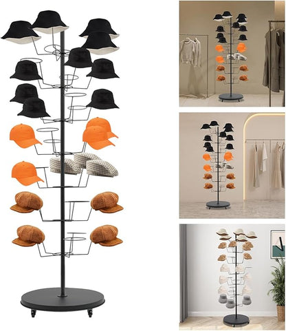 LOYALHEARTDY 7 Tier 35 Hooks Hat Rack Stand, Metal Hat Rack Hat Hangers Freestanding Hat Organizer Rack Display Stand for Wig, Cap, Baseball Hat (Black)