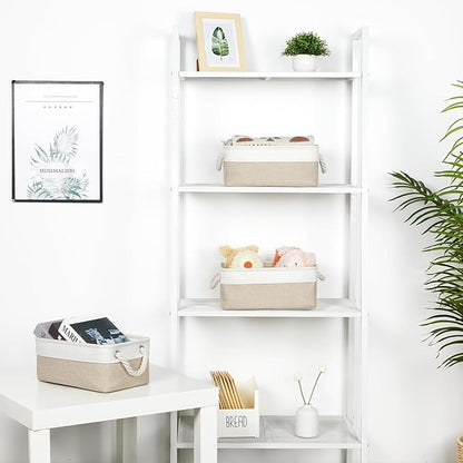 Bidtakay Small Baskets Fabric Storage Baskets for Organizing 3-Pack 12x8x5 Inch Collapsible Storage Bins for Shelves Canvas Bins for Closet Organization Baskets Storage Linen Closet S-White&Beige