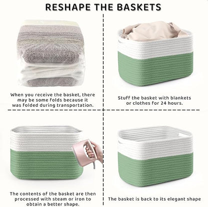 4 Pack Storage Baskets for Organizing, 12''Lx9''Wx8''H Woven Baskets for Storage Toys, Towels, Books, and Clothes, Cotton Rope Basket for Shelves with Handle