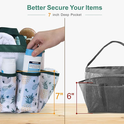 F-color Shower Caddy Portable - Mesh Shower Bag Basket Tote for College Dorm Room Essentials Bathroom Gym Camp Quick Dry for Women Men with S Hook, Green Pineapple