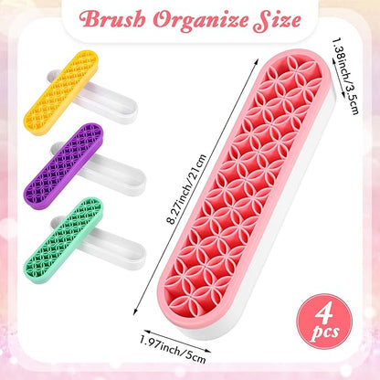 MAQUITA 4 Pcs Silicone Makeup Brush Holder Stand Multipurpose Cosmetic Travel Storage Box Painting Pen Brush Organizer Desktop Makeup Brush Drying Rack for Brush, Eyeliner Pencil Art (Multicolored)