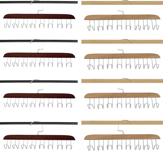 8 Wooden Belt Holder - Multifunctional Wooden Belt Hanger with 8 Metal Hooks - Wood Tie Scarf Rack Holder Hangers Organizer | for Hanging Belts,Tie,Scarves,neckties