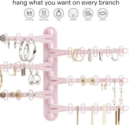 All Hung Up 6-Tier Wall Jewelry Organizer Wall Mounted Jewelry Organizer Earring Holder Wall Mount Hanging Necklace Organizer Jewelry Hanger Hanging Necklace Holder Organizer Display (Pink)