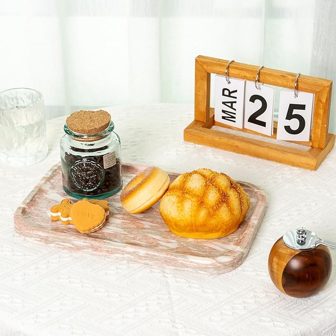 Karibiber Marble Vanity Tray, Marble Bathroom Tray Countertop, Decorative Tray for Dresser, Rosso Red Stone Serving Trays for Kitchen, Perfume, Jewelry Candle Holder, Catch All