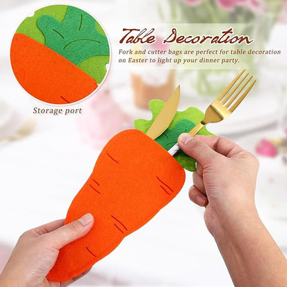 Luxshiny 6 Pcs Easter Cutlery Bags Carrot Shape Silverware Holder Fork Spoon Pouch Utensil Storage for Festival Dining Table Decor