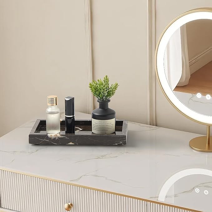 Natural Small Marble Vanity Tray, Luxury Stone Organizer for Bathroom & Kitchen | Holds Soap Dispenser, Jewelry, Perfume | Non-Resin, Non-Ceramic Décor