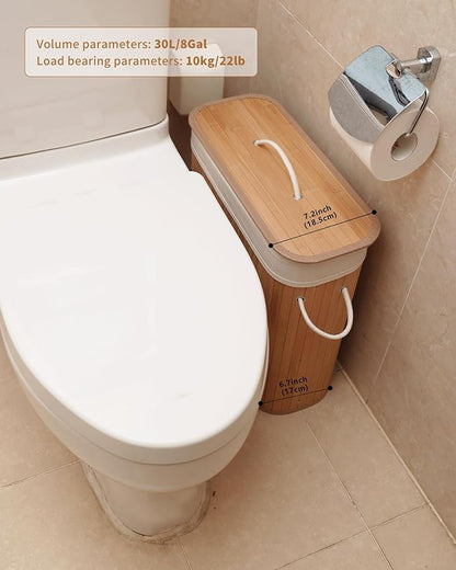 Bamboo Toilet Paper Storage with Lid & Handel, 8 Gallons (30L), Sturdy Toilet Paper Basket, Organizer for Bathroom, Kitchen, Holder with Storage, Natural