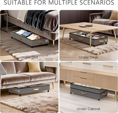 Under Bed Storage with Wheels 2-Pack, 75L XXL Under the Bed Storage Containers Large, 12" Tall Adjustable Storage for Underbed with Lids, Rolling for Clothes, Shoes, Blankets (Grey)