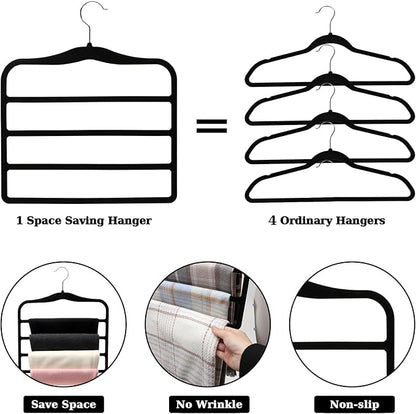 Closet Organizers and Storage, 2 Pack Pants-Hanger-Space-Saving, Velvet Clothes Organization Jeans Trousers Scarf Hangers for Pant-Rack, College-Dorm-Room Essentials for Students Girls Boys Guys