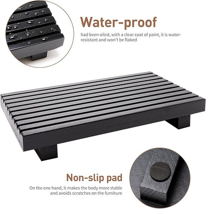Wood Pedestal Table Stand for Bathroom Tray Kitchen Counter Decor Decorative Wooden Display Risers for Kitchen Sink Accessories Soap Tray Vanity Black Bathroom Counter Organizer Decor Dish Soap Holder