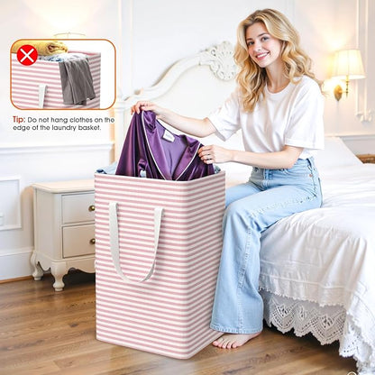 3 Pack Large Laundry Basket,Waterproof & Freestanding Laundry Hamper,Collapsible Clothes Hampers with Easy Carry Long & Reinforced Handles in Bathroom,College Dorm(88Lx3,Pink)