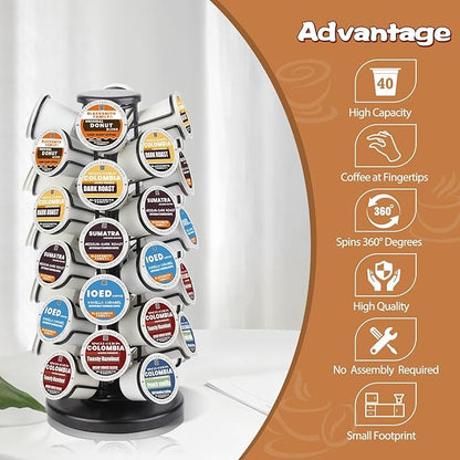 BLACKSMITH FAMILY K Cup Holders,K Cup Holder, K Cups Holder,K Cup Carousel, Coffee Pods Holder Storage Organizer Stand,No Assembly Required,Black (Capacity of 40 Pods, Black)