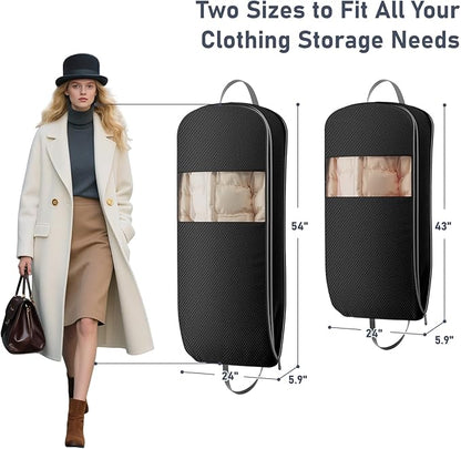 DIMJ 4 Pack 43" Space Saving Garment Bags for Hanging Clothes With Compression Zipper Carry Handles and Window, Washable Suit Bag for Dress, Clothes, Coats, Down Jacket, Closet, Moving, Travel