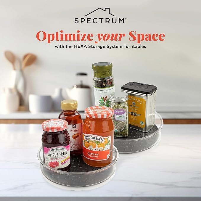 Spectrum Small Lazy Susan Organizer 7in for Cabinets Refrigerator Pantry Table Pack of 2, Rotating Storage Spice Rack Turntable for Sauces Jams or Tiny Jars, Spinning Fridge Organizer, Charcoal Gray