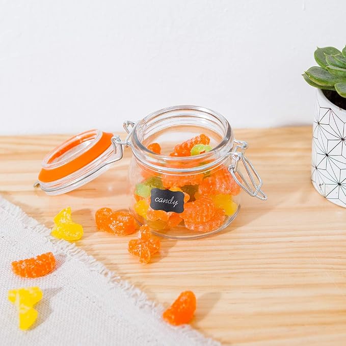Small Glass Jars With Airtight Lids, Glass Spice Jars 5 oz,Maosn Jars With Leak Proof Rubber Gasket 150ml,Glass Storage Containers With Hinged Lid,Mini Kitchen Canisters 24 Pack