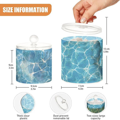 2 Pack Qtip Dispenser Apothecary Jars with Lids Cotton Round Holder Bathroom Canisters for Cotton Swab Floss Ball Pads Clear Plastic Decorative Summer Blue Pool Ripples