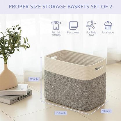 OIAHOMY Storage baskets for Shelf, Toy Storage Basket, Collapsible Storage Bins, Blanket Basket Living Room, Closet Storage for Bedroom, 16.5 x 13 x 12 Inches-Pack of 2-Grey