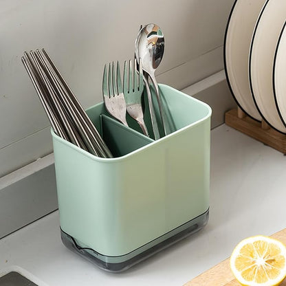 Kitchen Utensil Holder, Silverware Drying Basket Cutlery Drainer Caddy Silverware Cutlery Organizer Flatware Holder with 2 Compartments (Green)