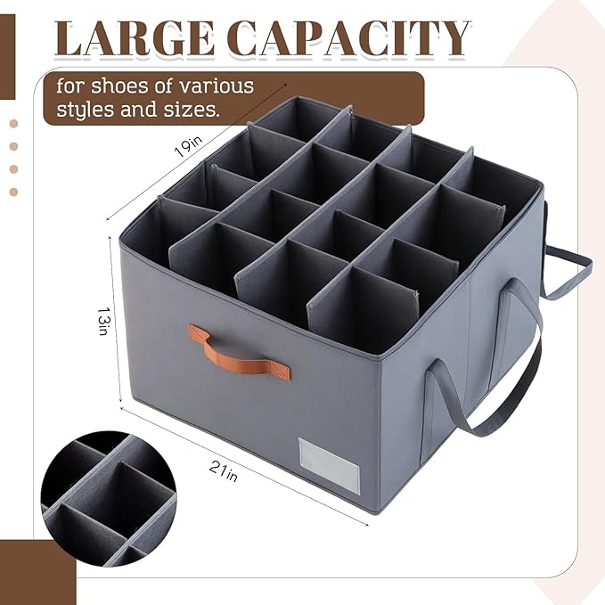 AceOrbit Large Rolling Shoe Organizer 360 Degree Wheeled Fits up to 16 Pairs, Storage Box with Brake and Clear Dust Cover, Adjustable Dividers, Protects Shoes from Dust and Moisture