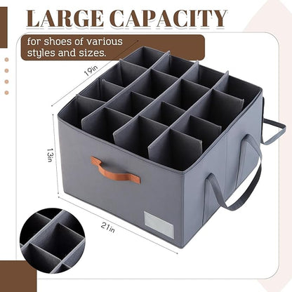 AceOrbit Large Rolling Shoe Organizer 360 Degree Wheeled Fits up to 16 Pairs, Storage Box with Brake and Clear Dust Cover, Adjustable Dividers, Protects Shoes from Dust and Moisture