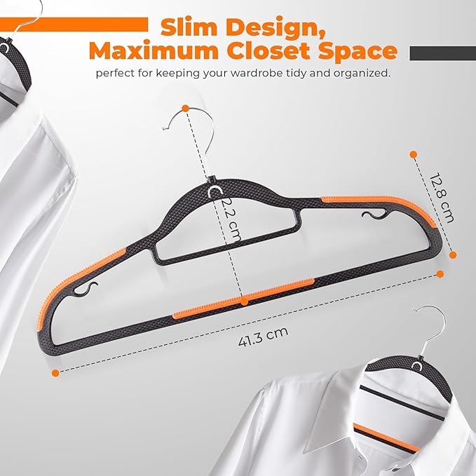 Plastic Hangers 50 Pack, Cascading Slim Space Saving Clothing Hangers with 360° Rotating Hook, Non Slip Clothes Hangers for Sweater Shirt, Heavy Duty Coat Hanger with Inner Hook for Closet, Black