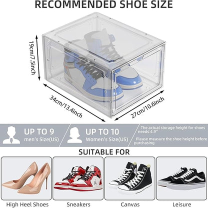 YIIHAA 6 Pack X Large Shoe Storage Box, hicken Sturdy Hard Plastic Clear Stackable Sneaker Shoe Rack for Size 6, Easy Assembly Storage Organizer, Holder Sneaker Container (Transparent, 6)