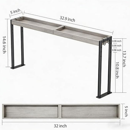 Spice Rack Shelf for Kitchen Stove, Over The Stove Shelf with 4 Level Adjustable Height, Over Stove Spice Rack with 4 Hooks, Grey + Black