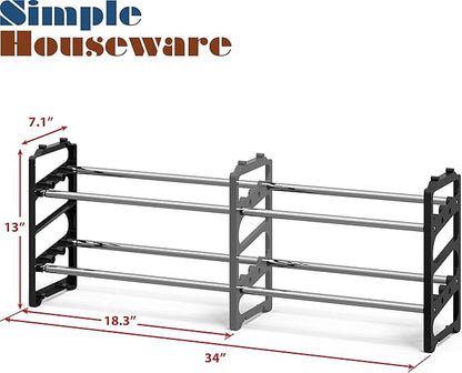 Simple Houseware 2-Tier Expandable (18''-34'') and Stackable Shoe Racks with Shelves for 8 Pairs of Shoes, Black