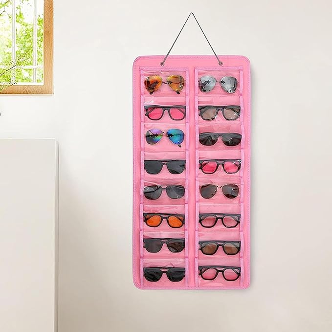 Sunglasses Organizer Storage,Hanging Sunglass Holder Organizer for Wall 16 Slots Double Sided Glasses Organizer