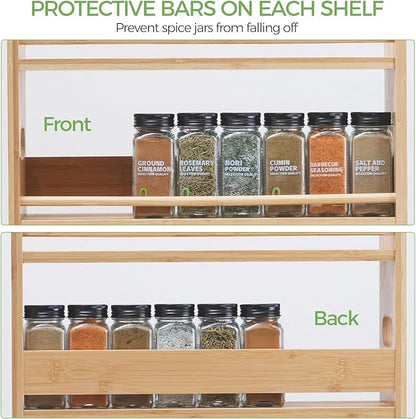 Bamboo Spice Rack Organizer, 3 Tier Spice Storage Rack with Handles, Wood Seasoning Jars Shelf for Kitchen Counter, Pantry or Wall Mounting