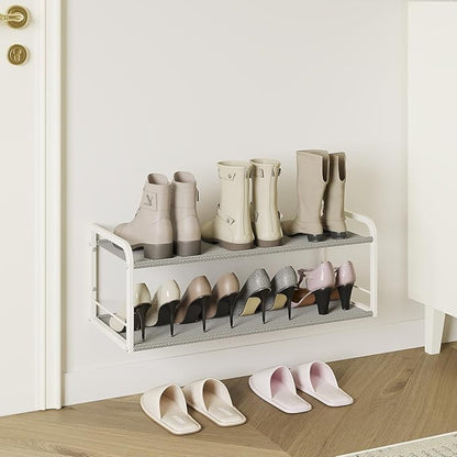 Wall Mounted Shoe Rack, Carbon Steel Shoe Organizer with Removable Oxford Cloth, Non-Slip Space-Saving for Entryway Closet Bedroom, White