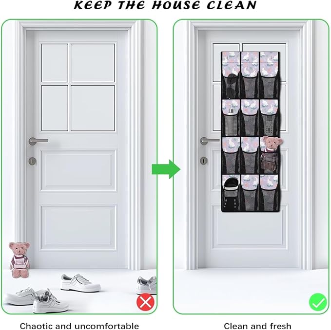 Easter Bunny Egg Over the Door Shoe Organizer 12 Large Mesh Pockets Sturdy Oxford Fabric Shoe Rack for Front Door Entrance Hanging Shoe Rack