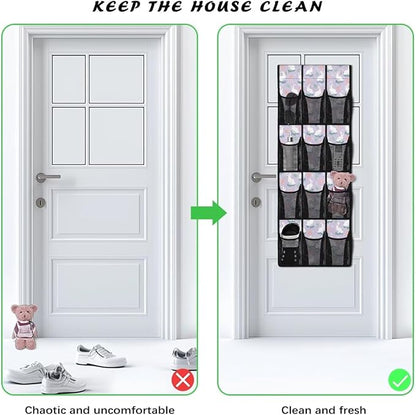 Easter Bunny Egg Over the Door Shoe Organizer 12 Large Mesh Pockets Sturdy Oxford Fabric Shoe Rack for Front Door Entrance Hanging Shoe Rack