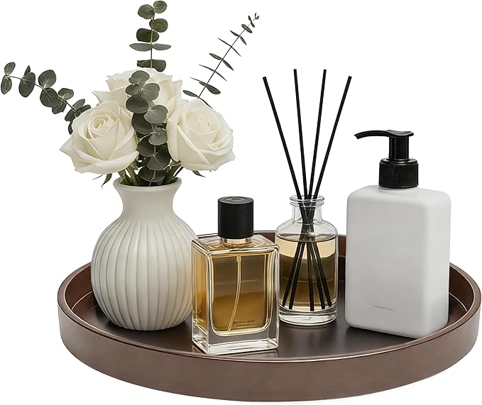 1 Pack 10" Bathroom and Vanity Tray, ABS Bathroom Counter Organizer, Coffee Table Decor for Perfume, Candles, Keys &More. Kitchen Countertop Organizer, Decorative Tray Soap Holder, Brown