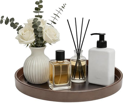1 Pack 10" Bathroom and Vanity Tray, ABS Bathroom Counter Organizer, Coffee Table Decor for Perfume, Candles, Keys &More. Kitchen Countertop Organizer, Decorative Tray Soap Holder, Brown