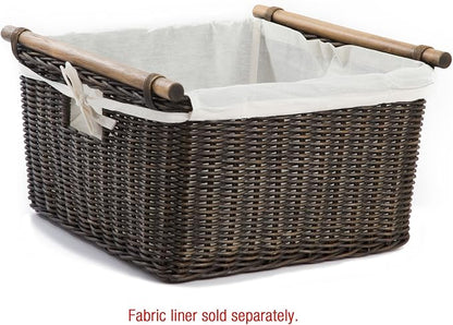 The Basket Lady Deep Pole Handle Wicker Storage Basket, Large, 15 in L x 15.5 in W x 9.5 in H, Antique Walnut Brown