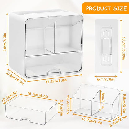 Wall Mounted Pad and Tampon Holder, Feminine Product Organizer With Drawer and Lid Wall Mounted Qtip Holder, Cotton Pad Holder for Cotton Swab, Makeup Pads, Hair Clips