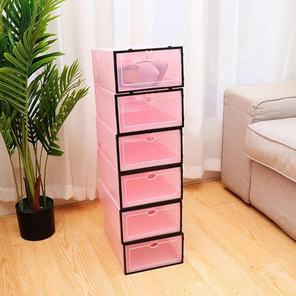 NUOBESTY 6pcs Thickened Stackable Shoes Storage Boxes Plastic Shoe Containers with Black Frame Pink Lid for Men’s Closet Organization