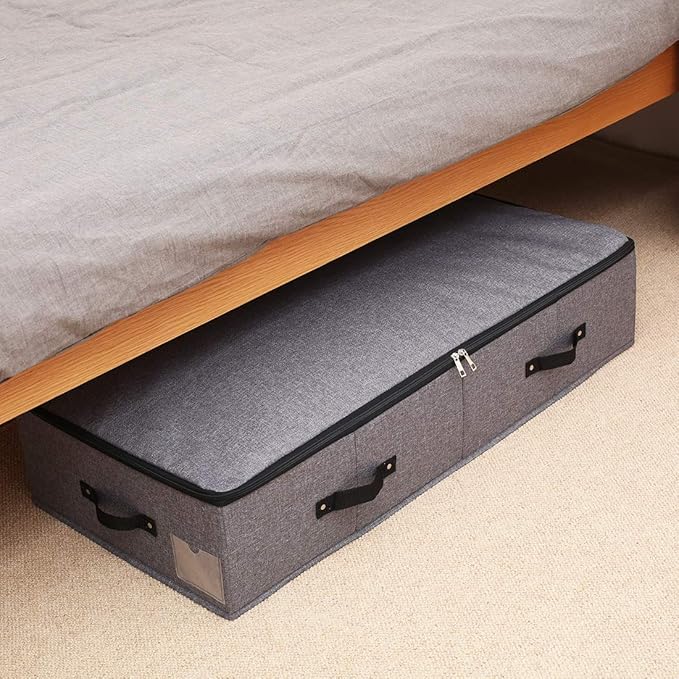 AMJ Extra Length Under Bed Storage Organization Containers for Shoes, Clothing, Bedding, 35.5 x 16.5 x 7“, Black Gray
