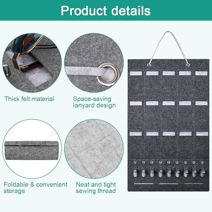 Eyeglass Organizer Storage 15 Compartments Felt Sunglasses Organizer with 2 Hooks Eyeglass Storage Organizer Hanging Bag for Glasses