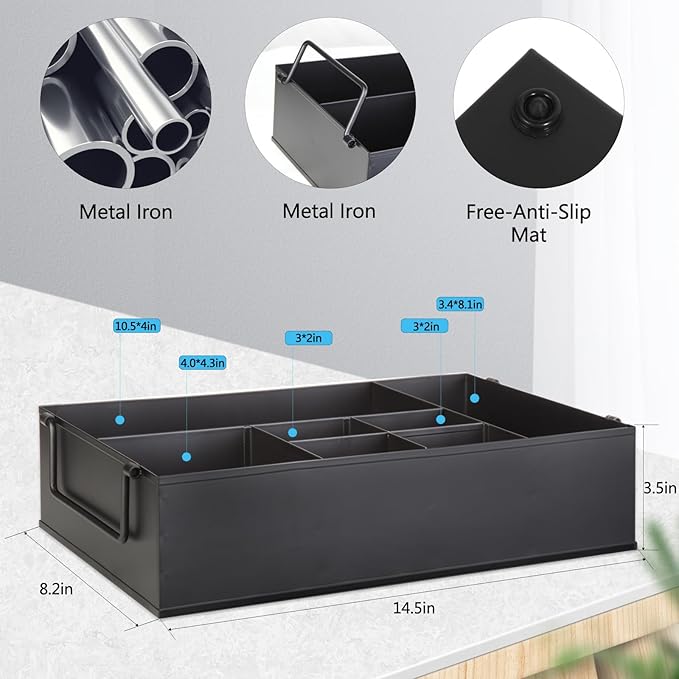 NelyBet Paper Plate Dispenser Holders Utensil Caddy for Countertop,Outdoor Silverware Caddy, Picnic and Camping Utensil Holder, Flatware Organize with Handle for Party Gatherings, Metal (Black)