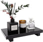 Wood Pedestal Table Stand for Bathroom Tray Kitchen Counter Decor Decorative Wooden Display Risers for Kitchen Sink Accessories Soap Tray Vanity Black Bathroom Counter Organizer Decor Dish Soap Holder