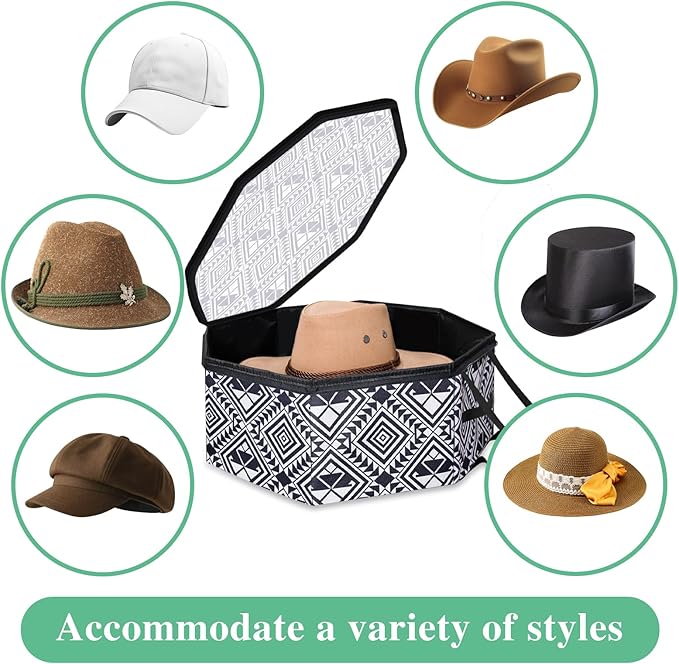 Large Hat organizer for Travel and Storage - Portable Cowboy Cap Organizer Case with Handles, Hat Box for Women Storage and Large Cap Bag for Men Carry (White)