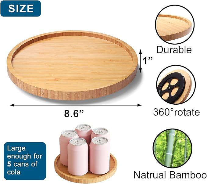 VERTORGAN Lazy Susan Organizer for Kitchen,Bamboo Turntable for Cabinet,Pantry,Vanity,Small（Natural）