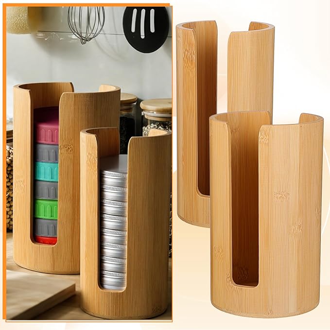 DIVINA VITAE 2 Pcs Mason Jar Lid Organizer (Wide Mouth & Regular Mouth) Bamboo Mason Jar Lid Storage Canning Vertical Storage Holder for Home Kitchen Organization & Tumbler Lids