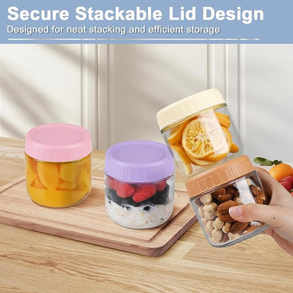 Overnight Oats Containers with Lids, 10oz Wide Mouth Mason Jars with Lids, 3 Pack Glass Jars with Airtight lid for Chia Pudding Yogurt Salad, Meal Prer Oatmeal Jars