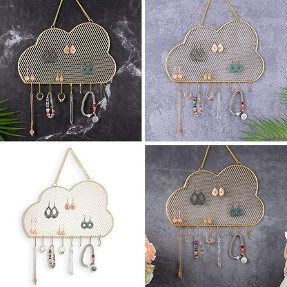 Rolin Roly Earring Display Shelf, Jewelry Organizer with 8 Hooks, Cloud Shaped Hanging Earring Holder, for Necklace Key Chain, Wall Decoration